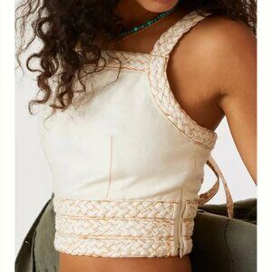 Anthropologie Pilcro Patchwork Cami Cream Braided Crop Bow Tie Back Small Boho